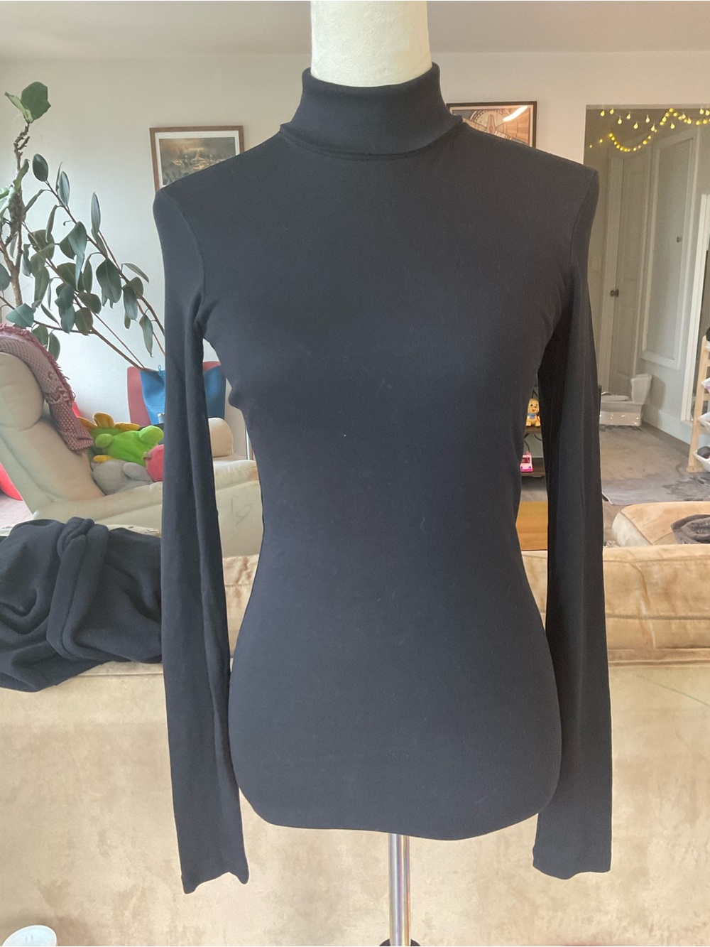 Classic 100% Organic Cotton‎ Black Turtleneck Long-Sleeve Women's Top Size Small